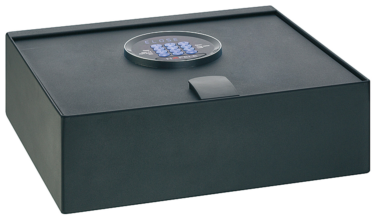 Häfele Mini caja fuerte con cerradura de combinación caja fuerte de hotel  negra apertura hacia arriba