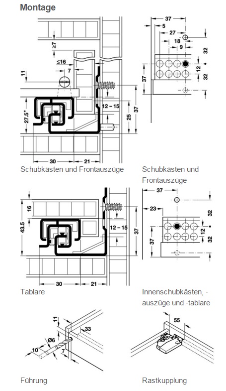 1 Paar Blum Tandembox Korpusschienen Blumotion Vollauszug Schubladenauszug 
