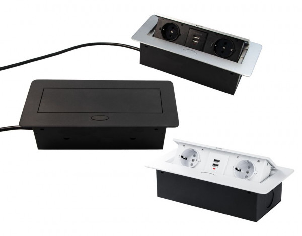 KombiBox 2x Schuko Steckdose 2x USB 2,4A ; Tischsteckdose Klappdeckel 